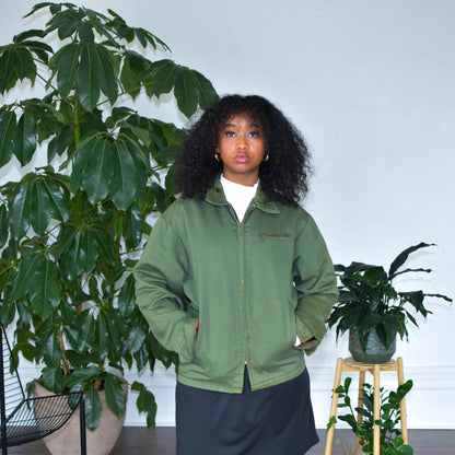 Vintage Green Military Fleece-Lined Bomber Jacket