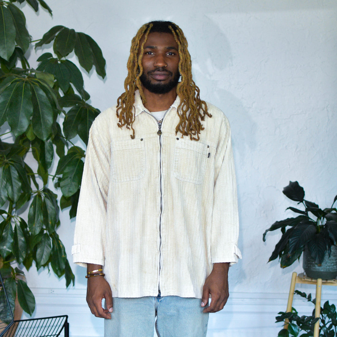 Vintage Y2K Long-Sleeve L.A. Blues Corduroy Zip-Up Jacket