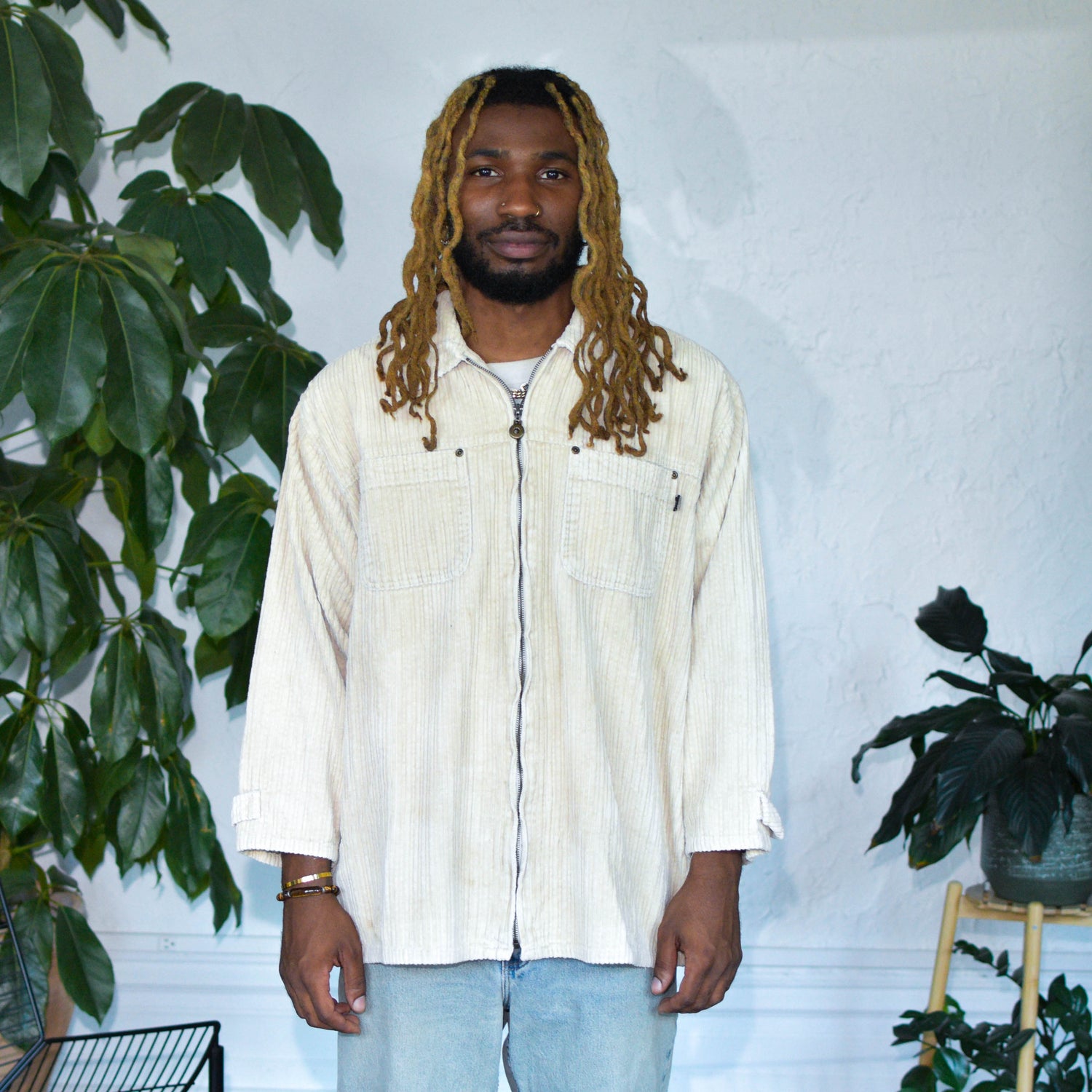 Vintage Y2K Long-Sleeve L.A. Blues Corduroy Zip-Up Jacket
