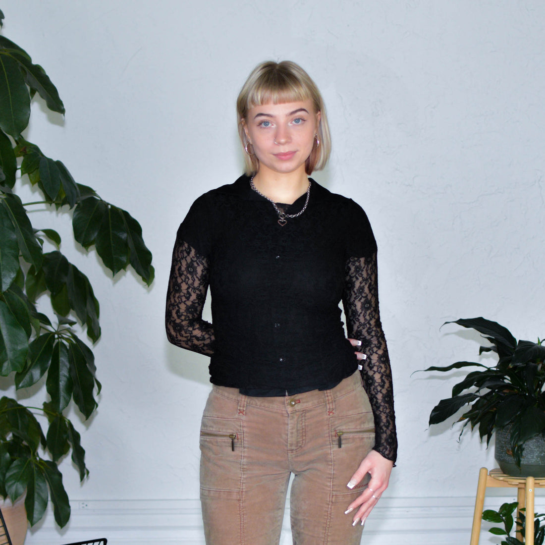 Y2k Black Lace Femme Long Sleeve Top