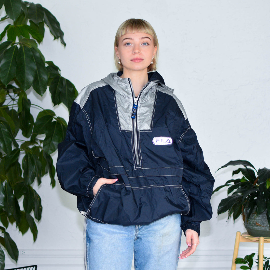 Vintage Fila Navy Quarter Zip Windbreaker