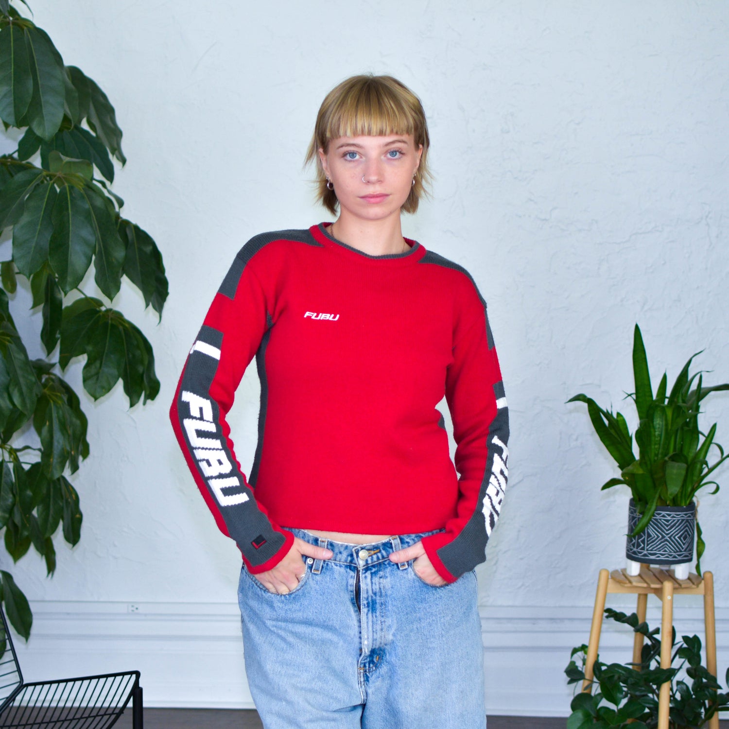 Vintage Y2K FUBU Sports Knit Long-Sleeve Sweatshirt