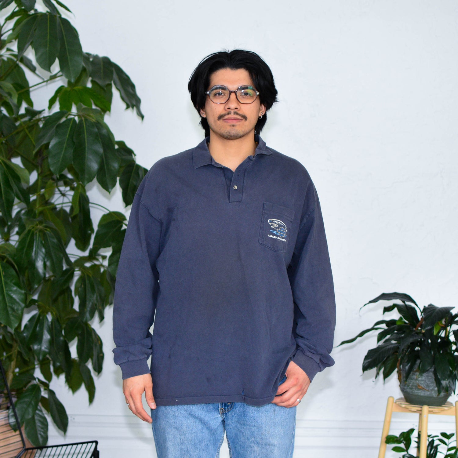 1997 Harley Davidson Graphic Long Sleeve Polo Shirt