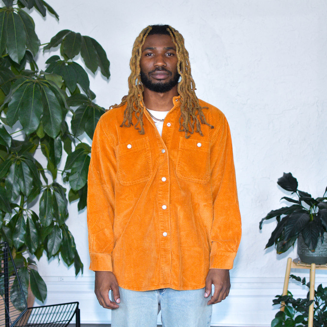 Vintage Burnt Orange Corduroy Button-Down Shirt