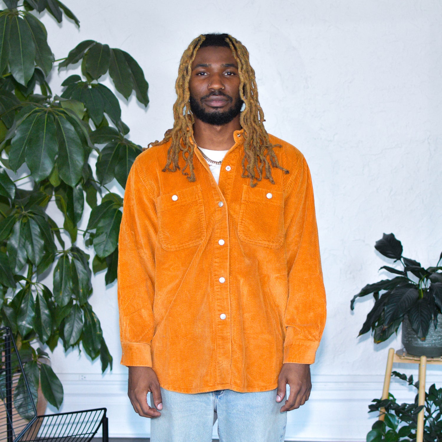 Vintage Burnt Orange Corduroy Button-Down Shirt