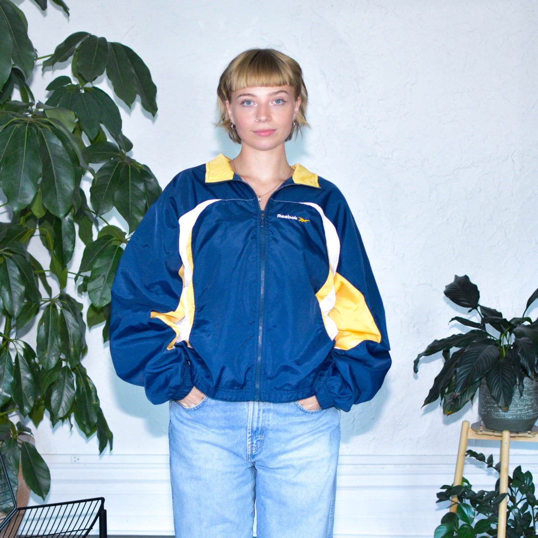 Vintage Y2K Navy and Yellow Reebok Lined Windbreaker