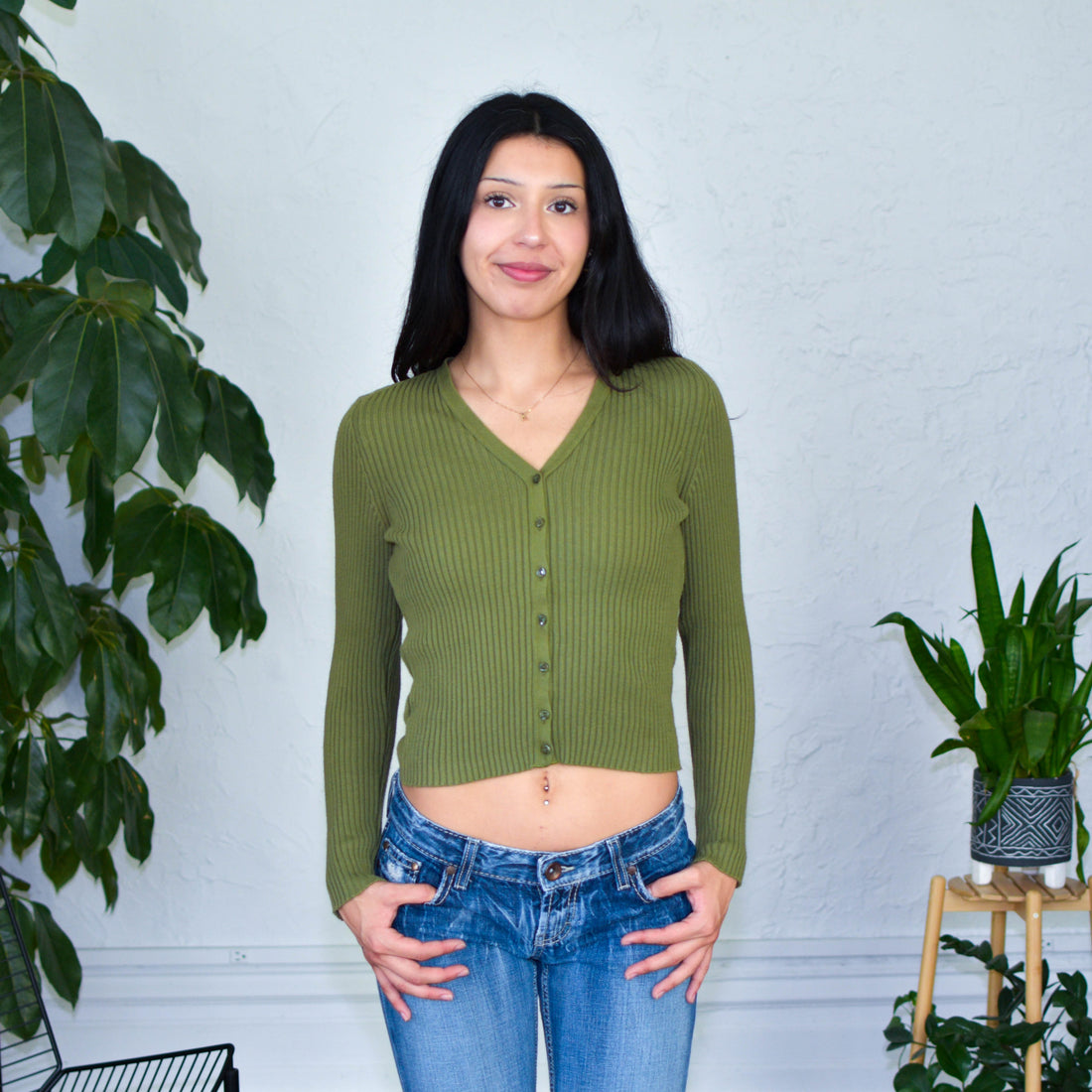 Vintage United Colors of Benetton Olive Ribbed Cardigan