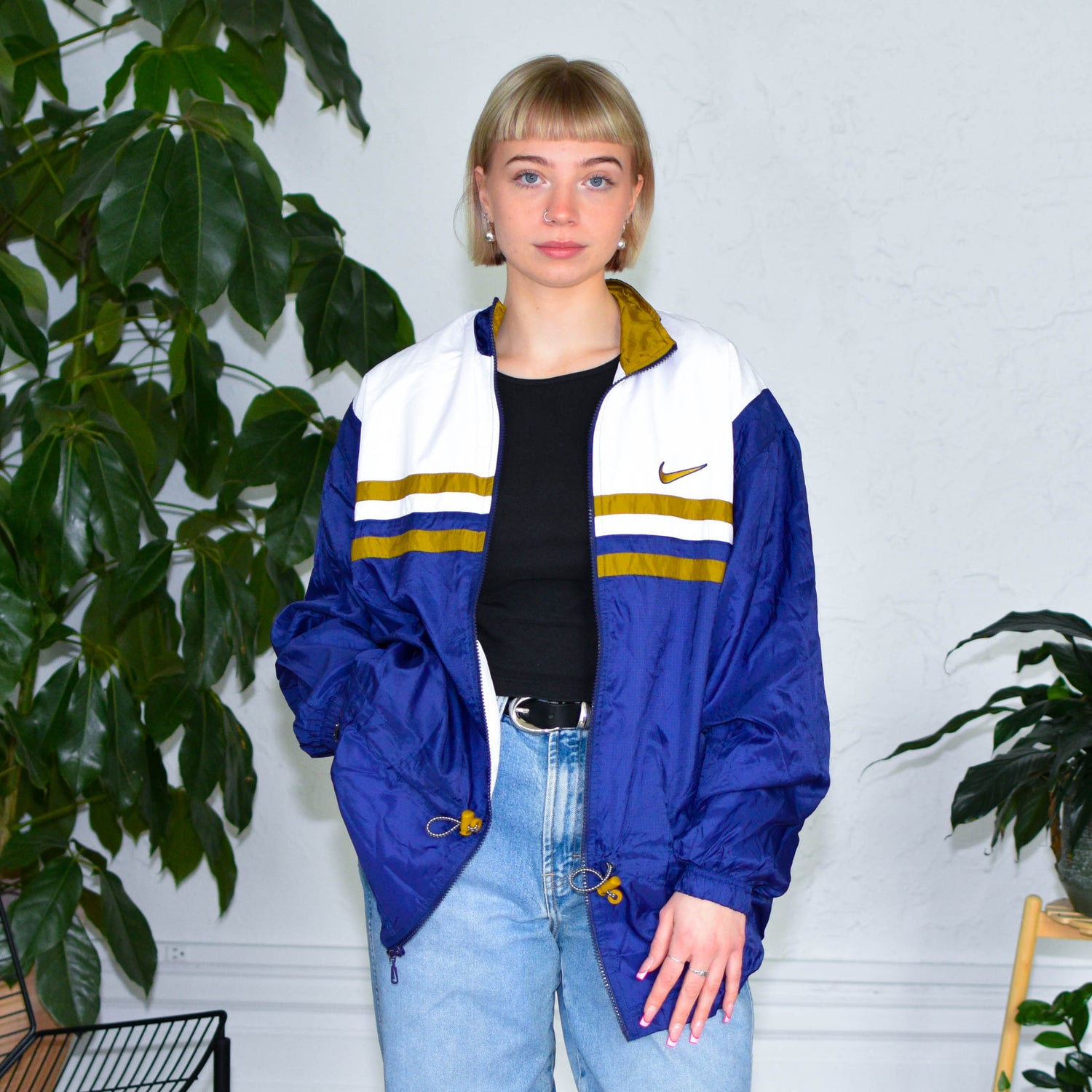 Vintage Nike Navy, White &amp; Gold Zip Up Windbreaker
