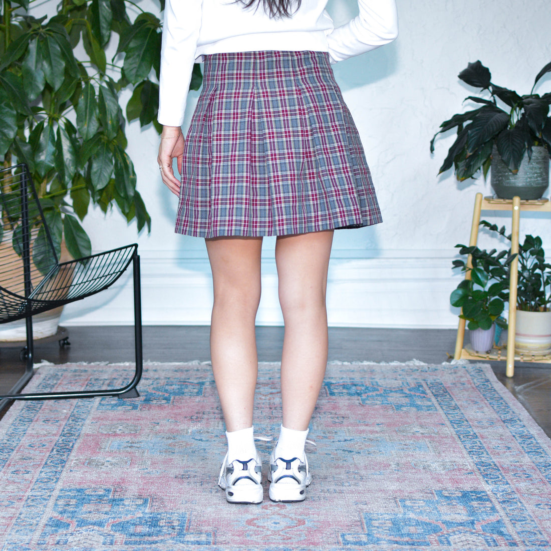 Vintage Maroon and Gray Plaid Midi Schoolgirl Skirt