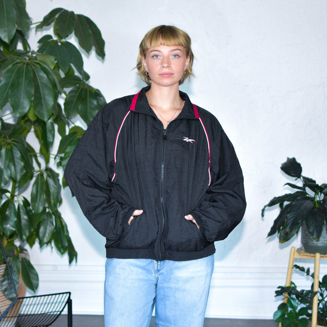 Vintage 90s Black and Red Reebok Lined Windbreaker