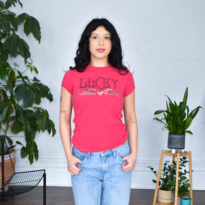 Y2K Femme Lucky Brand Hot Pink Graphic T-Shirt