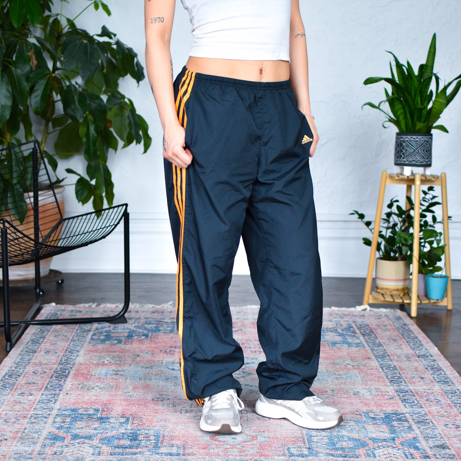 Vintage Y2K Adidas Femme Dark Gray and Orange Track Pants