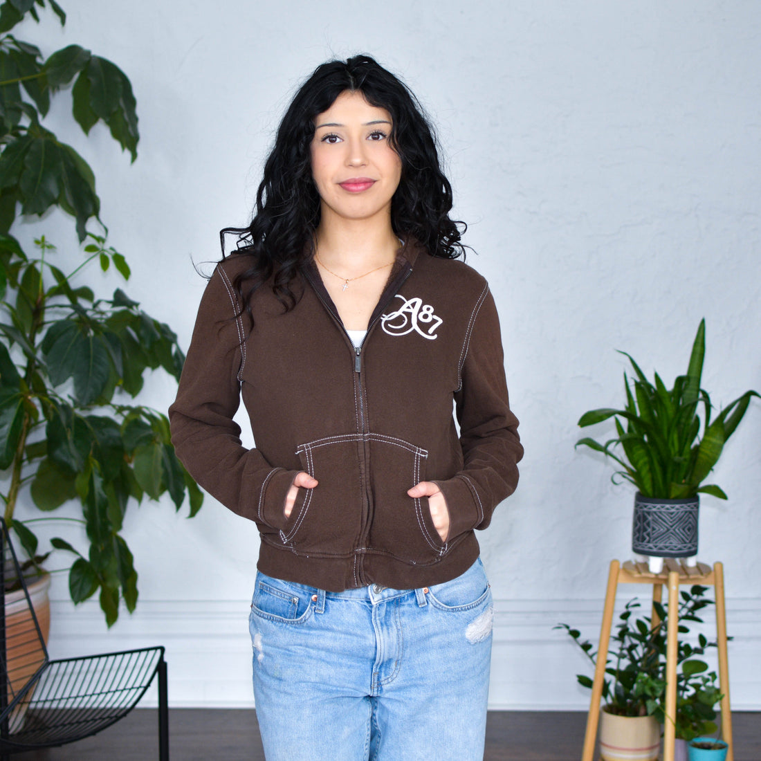 Vintage Y2K Brown Aeropostale Zip-Up Hoodie