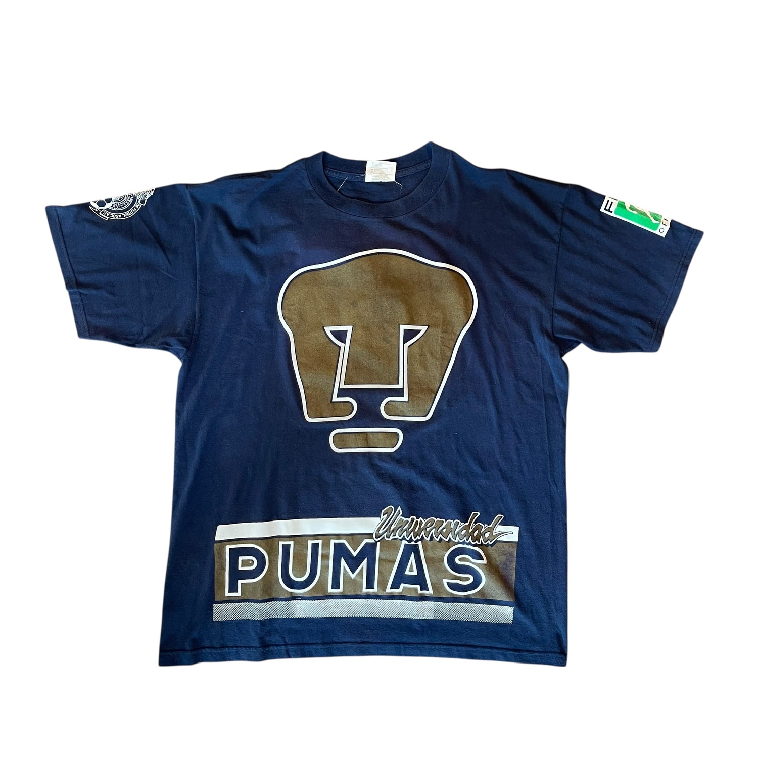 Vintage 90s Pumas UNAM Navy All-Over-Print T-Shirt