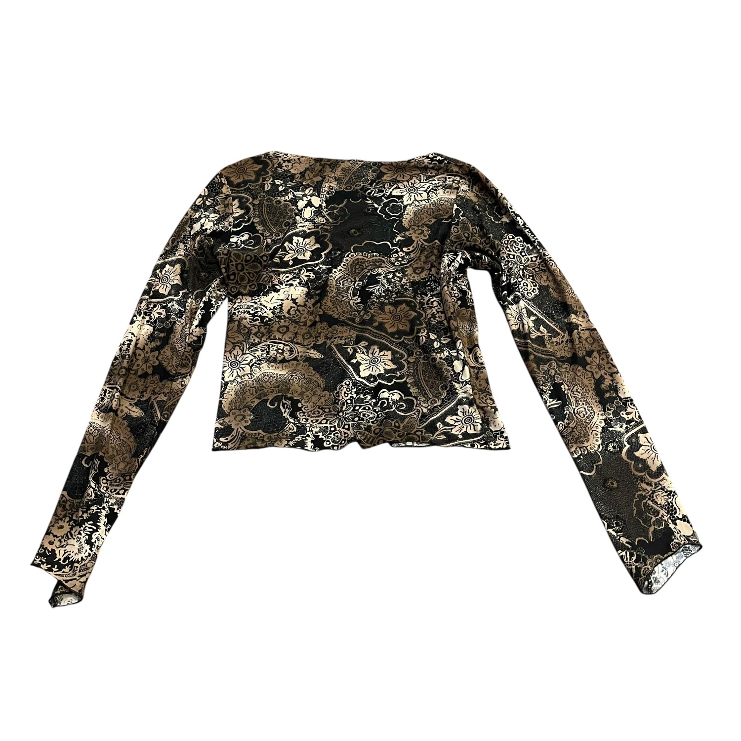 Vintage Y2K Brown and Black Paisley Long Sleeve Blouse