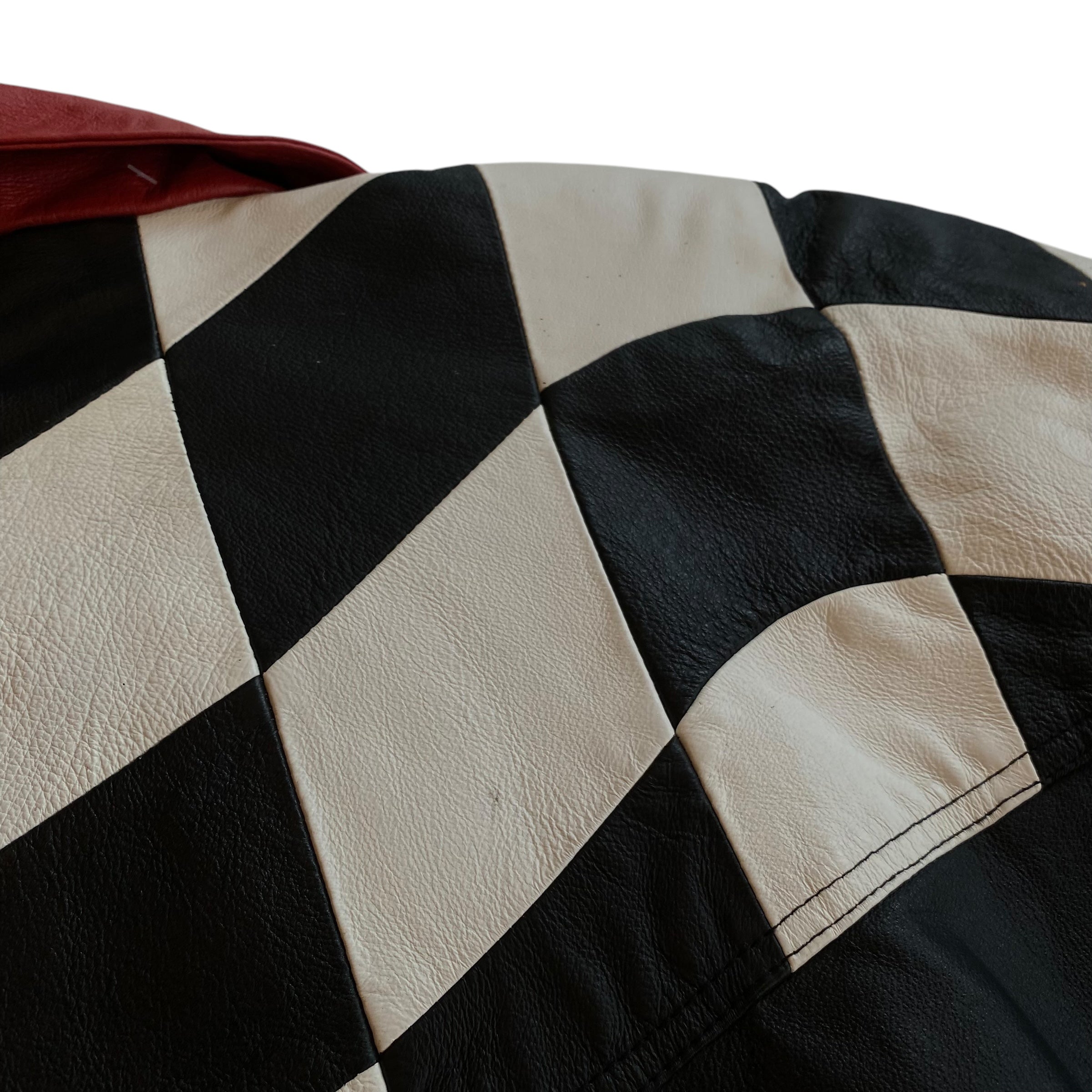 Vintage 90s Burk’s Bay Checkered Flag NASCAR Leather Jacket