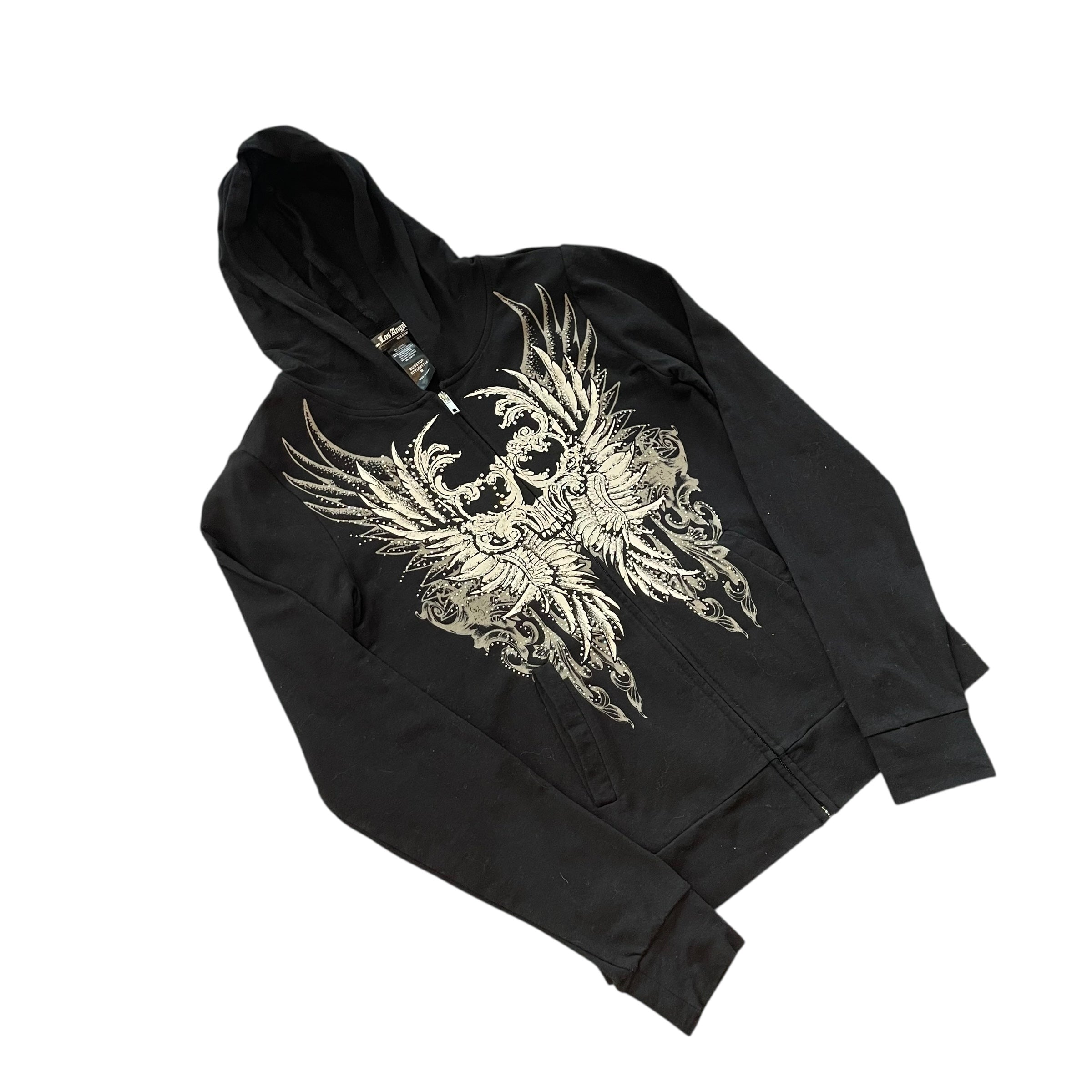 Y2k Los Angeles Bus Stop Bedazzled Skull Hoodie