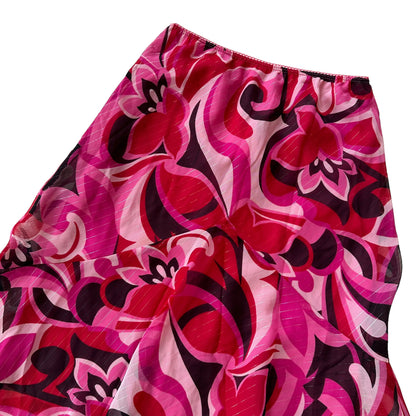 Y2k Pink Patterned Midi Flowy Skirt