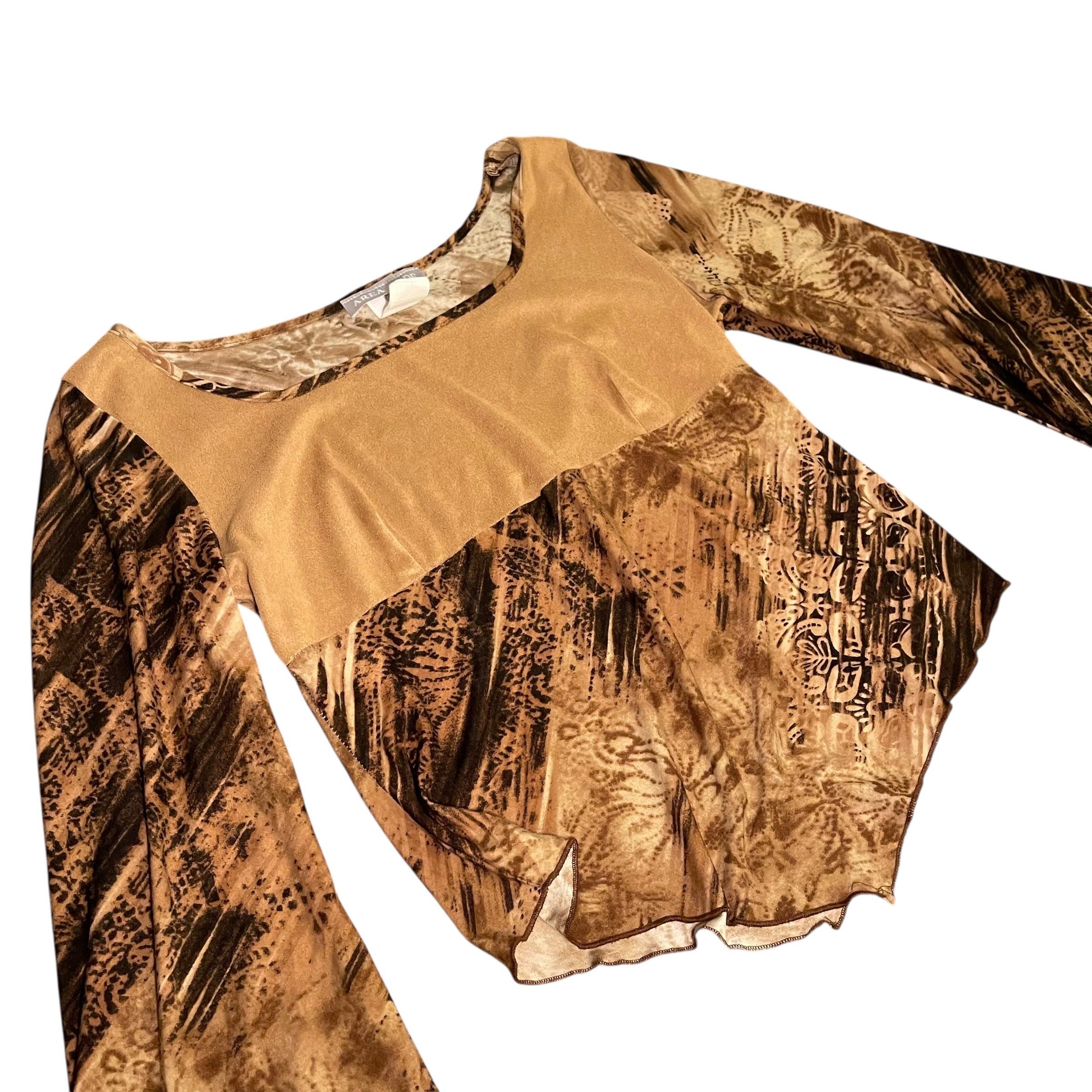 Vintage Y2K Brown Flared Long-Sleeve Blouse