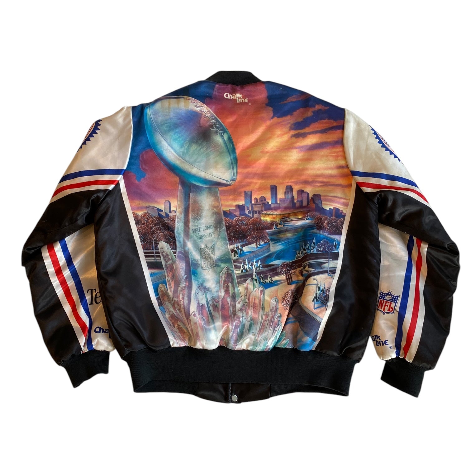 Vintage 1992 Super Bowl XXVI Chalk Line Satin Bomber Jacket