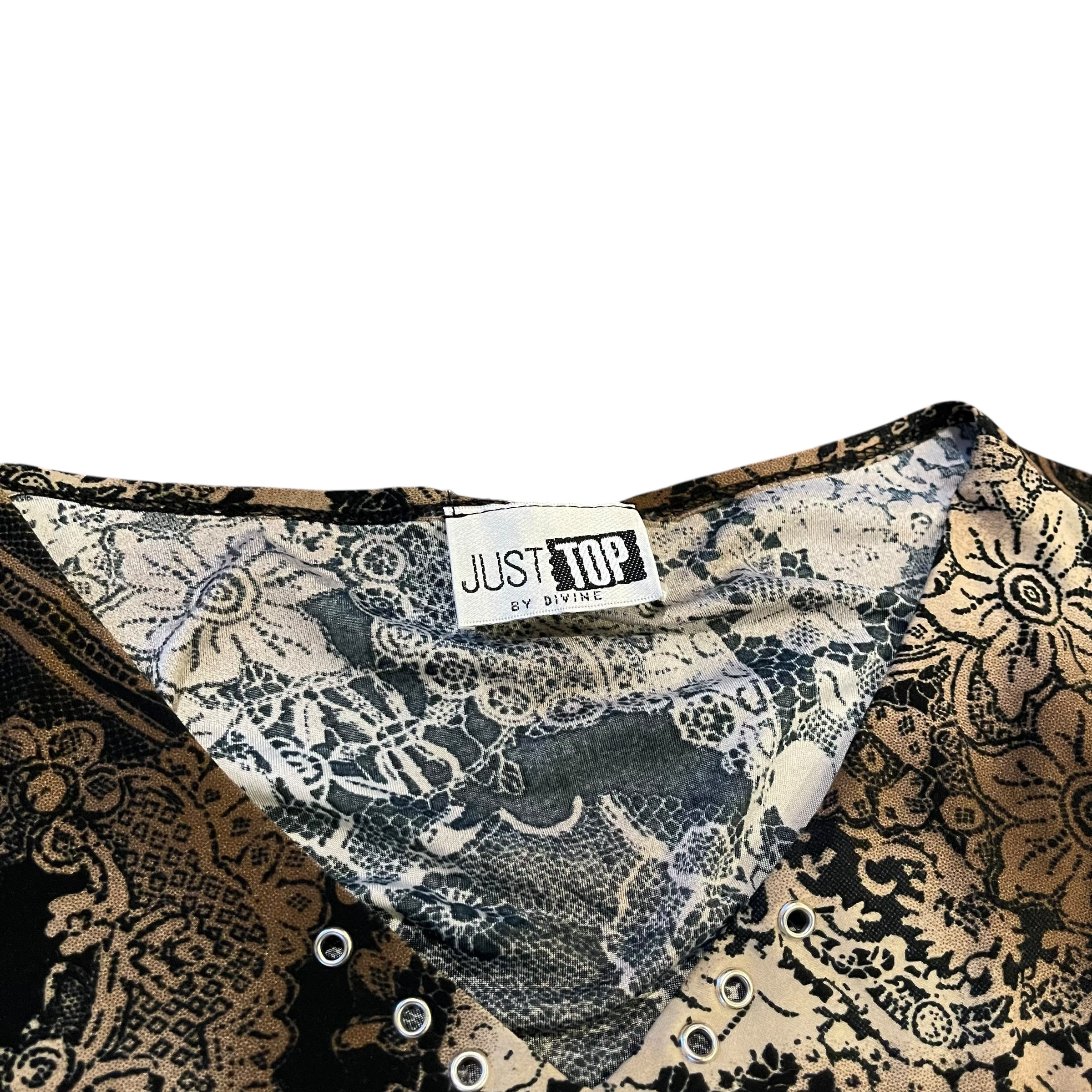 Vintage Y2K Brown and Black Paisley Long Sleeve Blouse