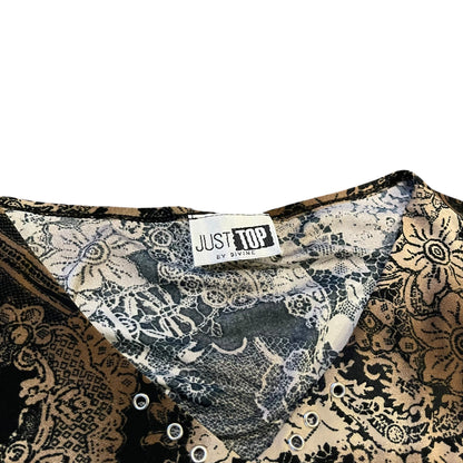 Vintage Y2K Brown and Black Paisley Long Sleeve Blouse