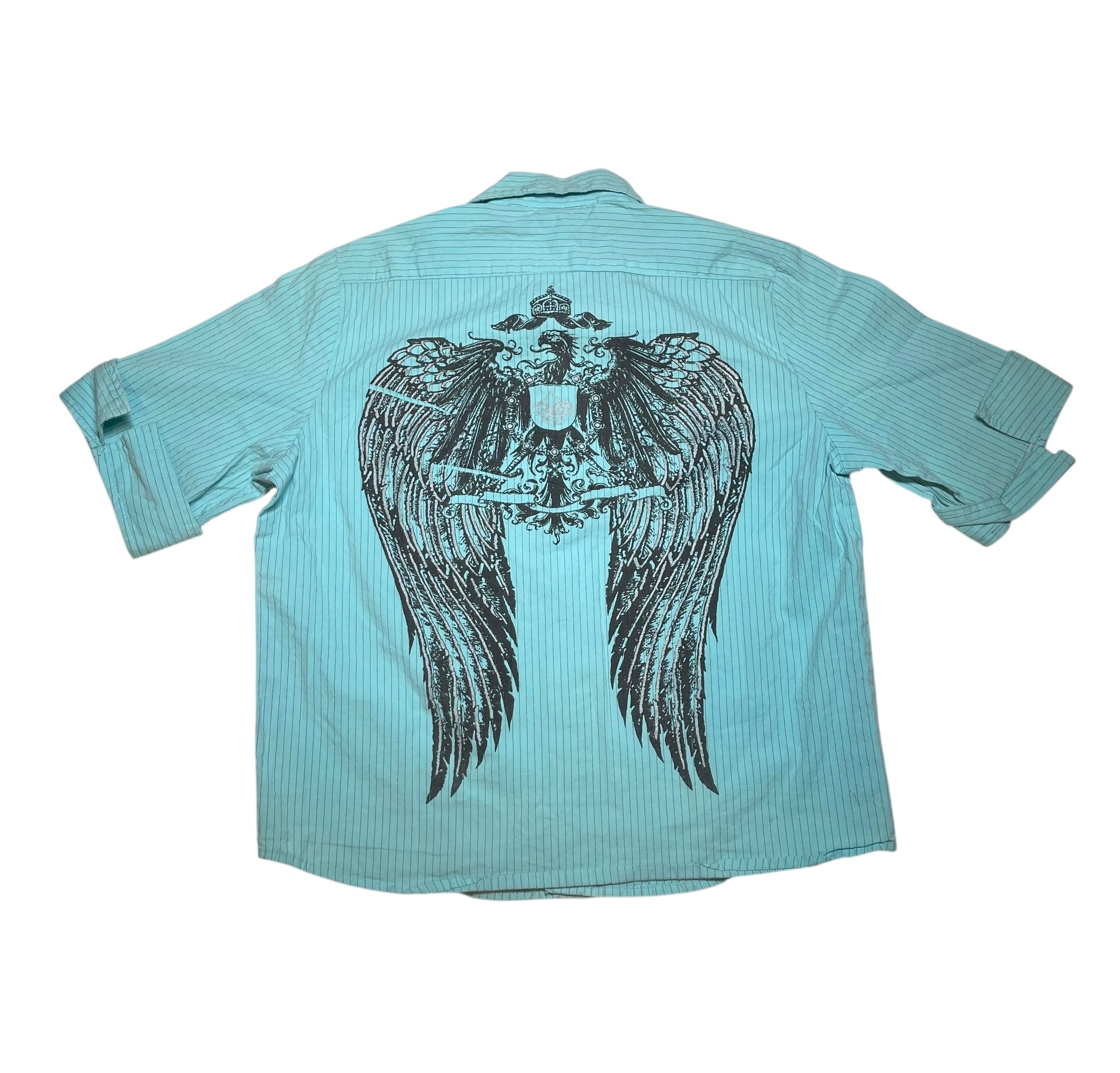 Y2K Winged Jaguars Pinstriped Button-up