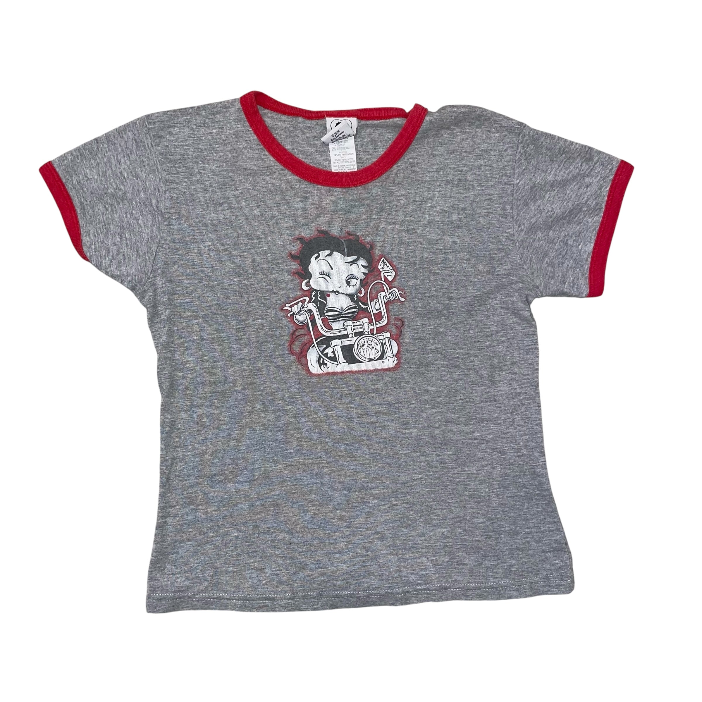 Vintage Y2K Femme Betty Boop Motorcycle Ringer Tee