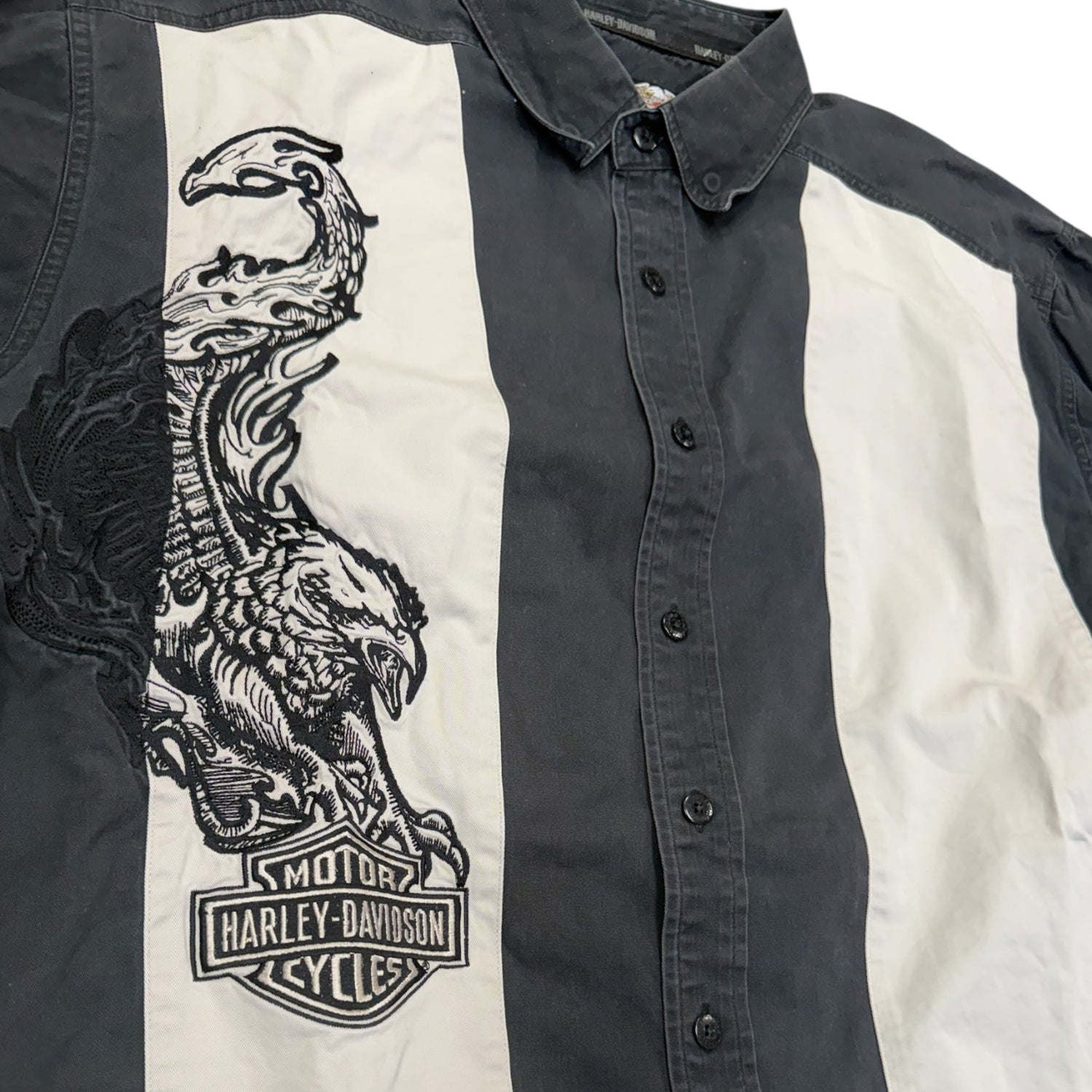 Vintage Harley Davidson Embroidered Eagle Bowling Shirt