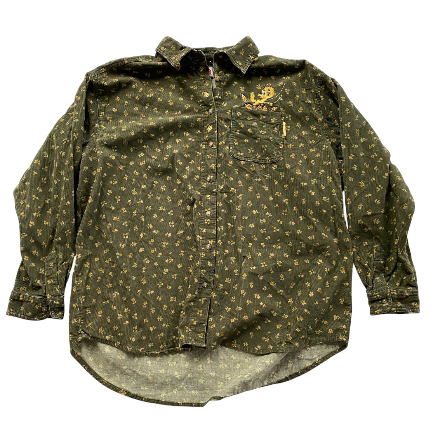 2001 Looney Tunes Tweety Bird Corduroy Button Up Long Sleeve