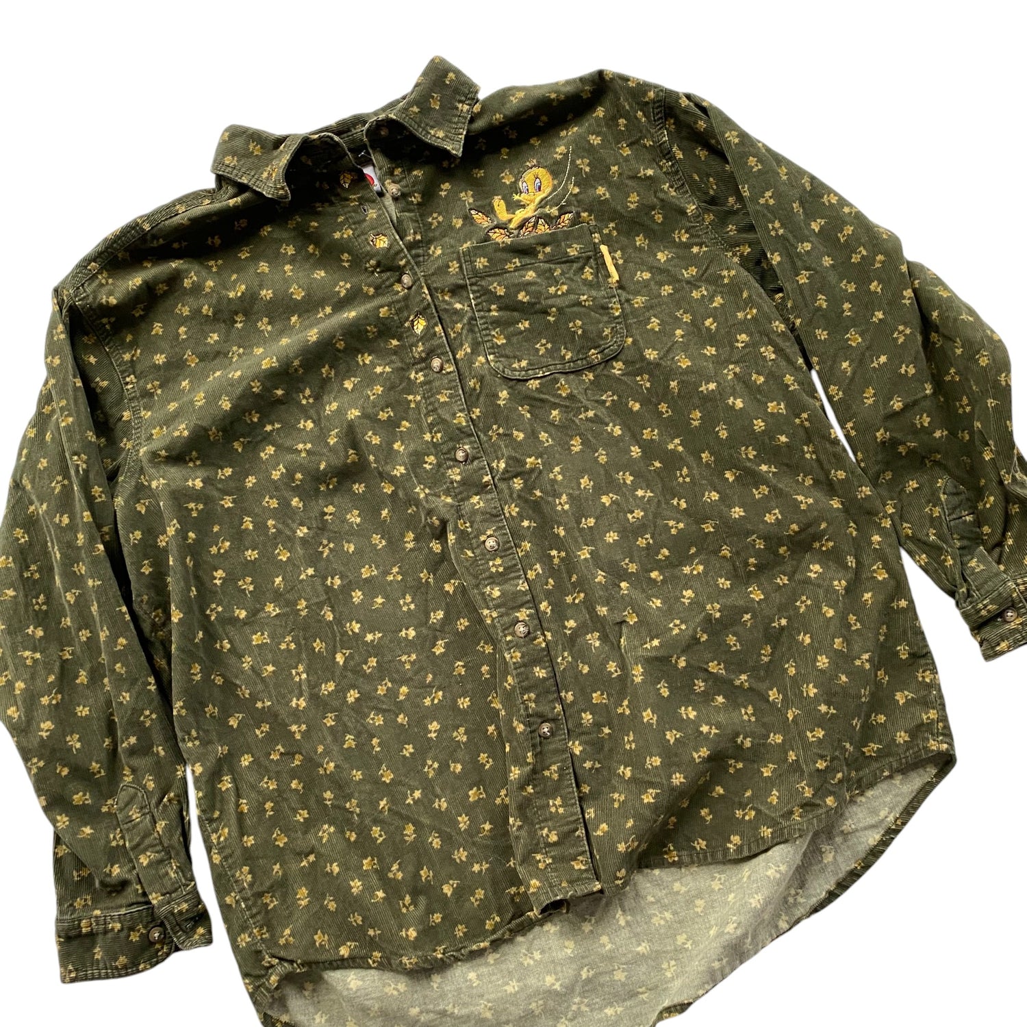 2001 Looney Tunes Tweety Bird Corduroy Button Up Long Sleeve