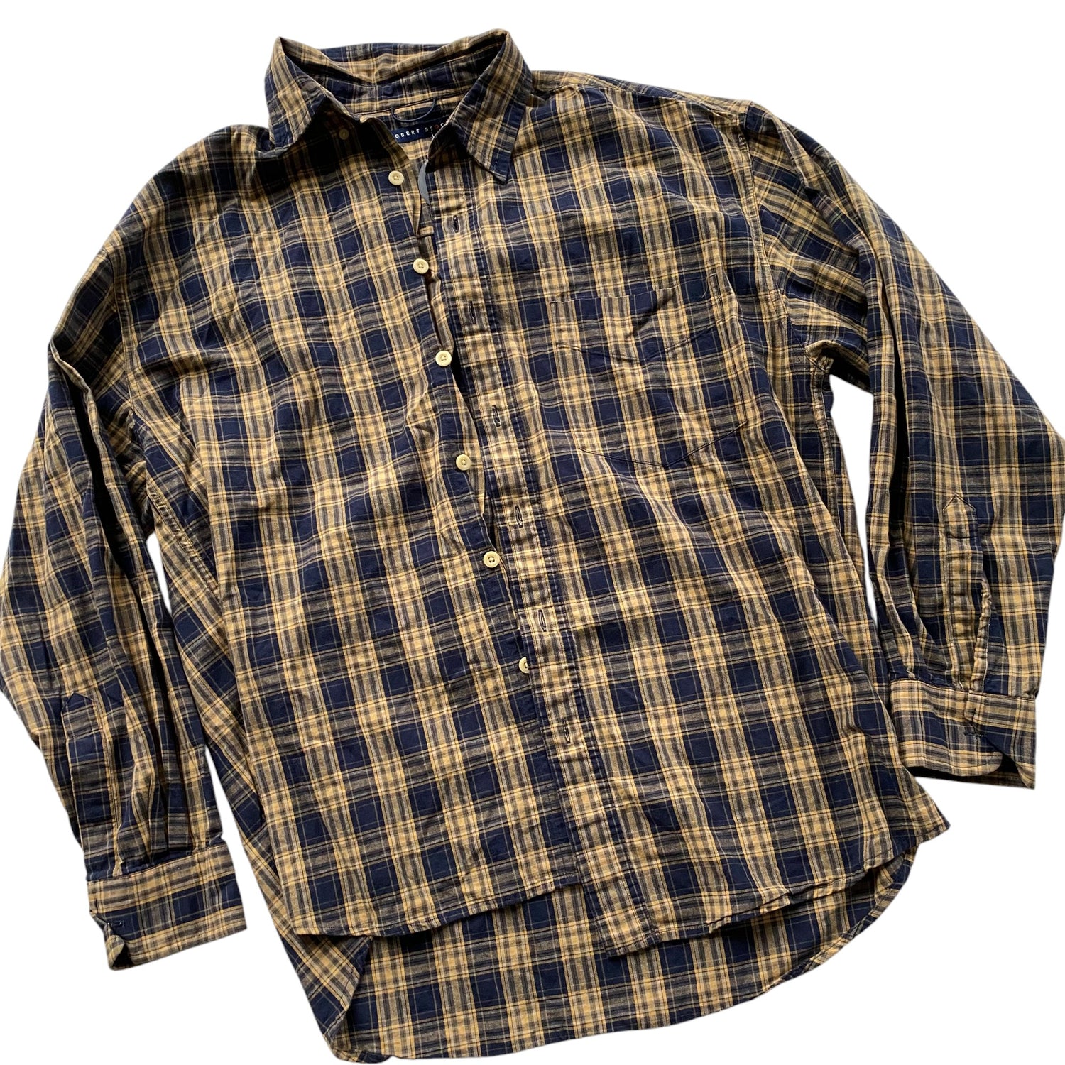 Vintage Blue &amp; Yellow Plaid Lightweight Button Up