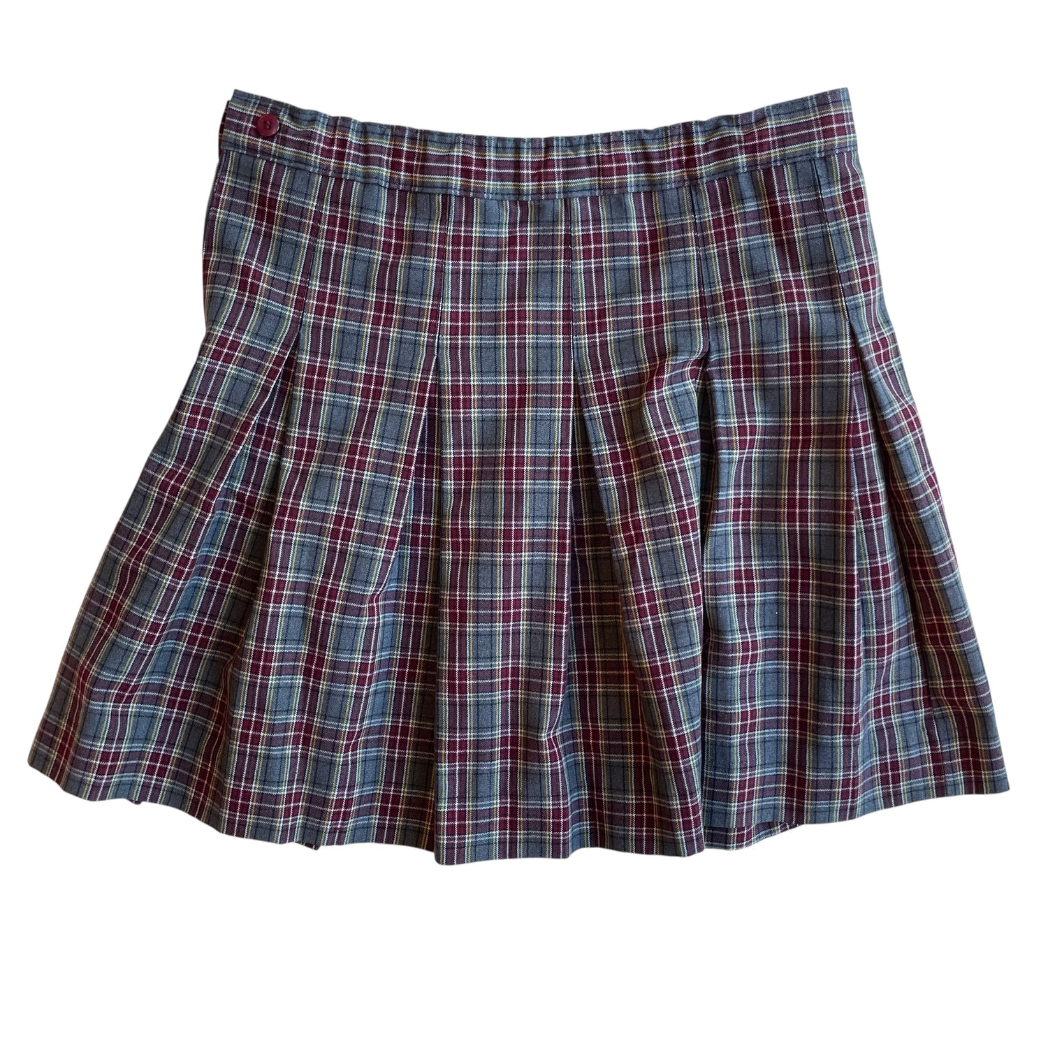 Vintage Maroon and Gray Plaid Midi Schoolgirl Skirt