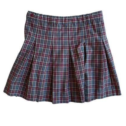 Vintage Maroon and Gray Plaid Midi Schoolgirl Skirt