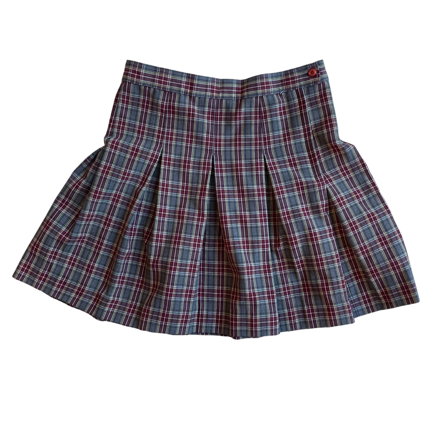 Vintage Maroon and Gray Plaid Midi Schoolgirl Skirt