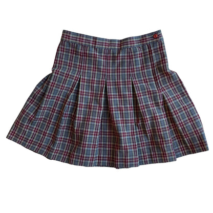 Vintage Maroon and Gray Plaid Midi Schoolgirl Skirt