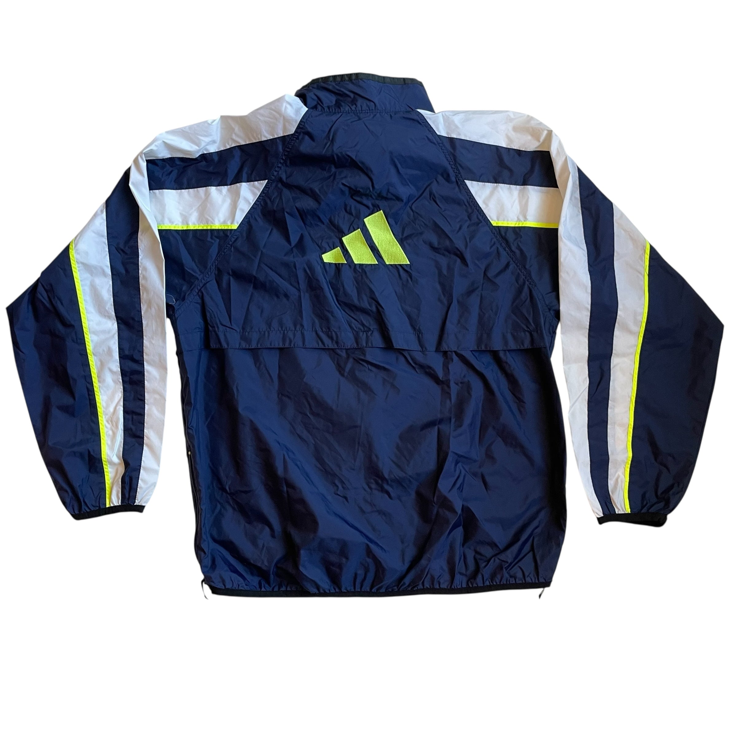 Vintage 90s Adidas Navy, White and Lime Green Unlined Windbreaker