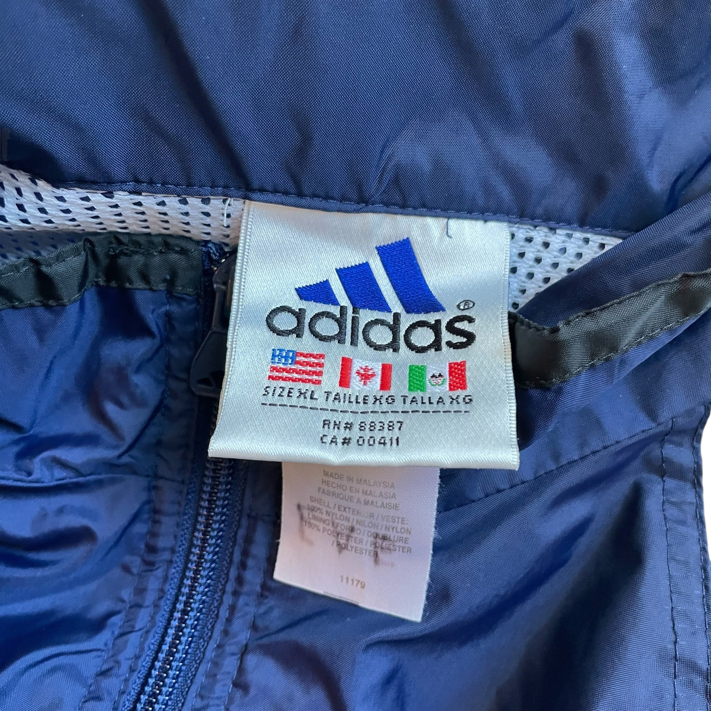 Vintage 90s Adidas Navy, White and Lime Green Unlined Windbreaker