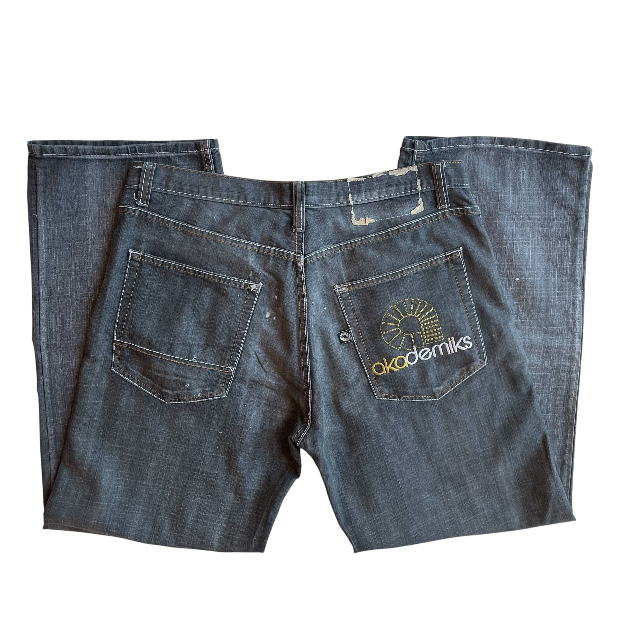 Vintage Y2k Akademiks Washed Out Black Embroidered Jeans