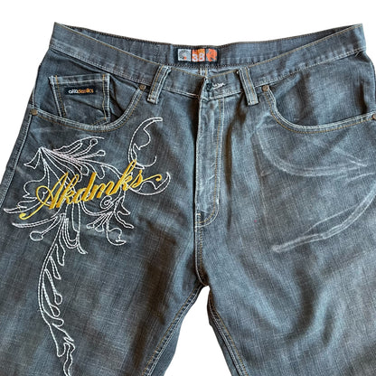 Vintage Y2k Akademiks Washed Out Black Embroidered Jeans
