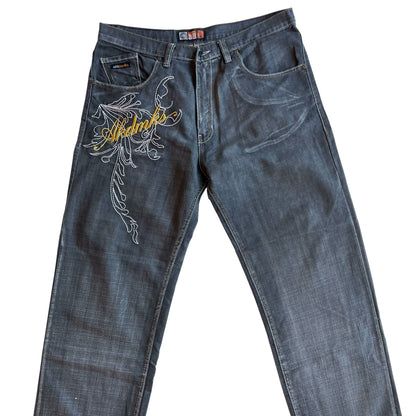 Vintage Y2k Akademiks Washed Out Black Embroidered Jeans