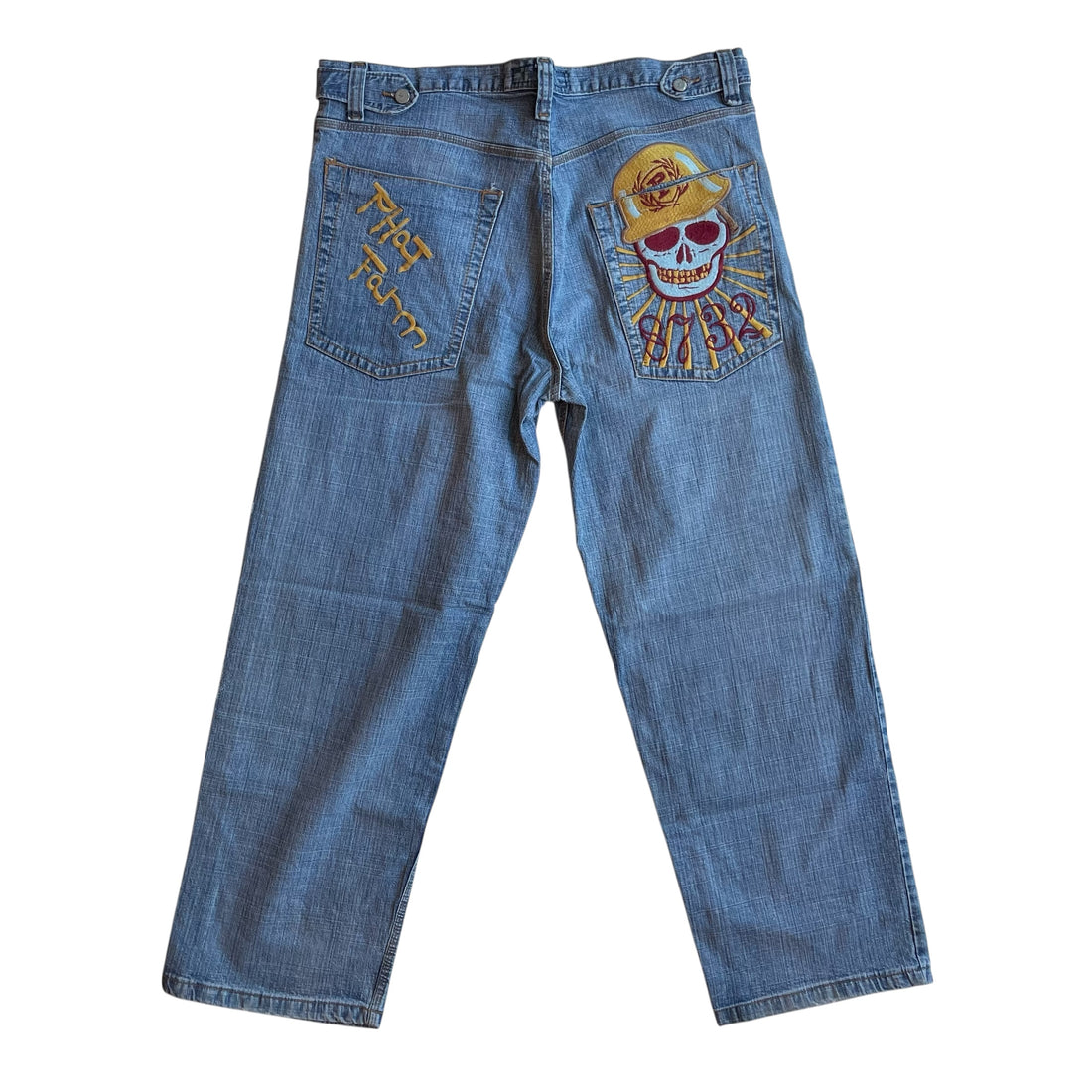 Vintage Y2K Phat Farm Skull Soldier Embroidered Light Wash Jeans