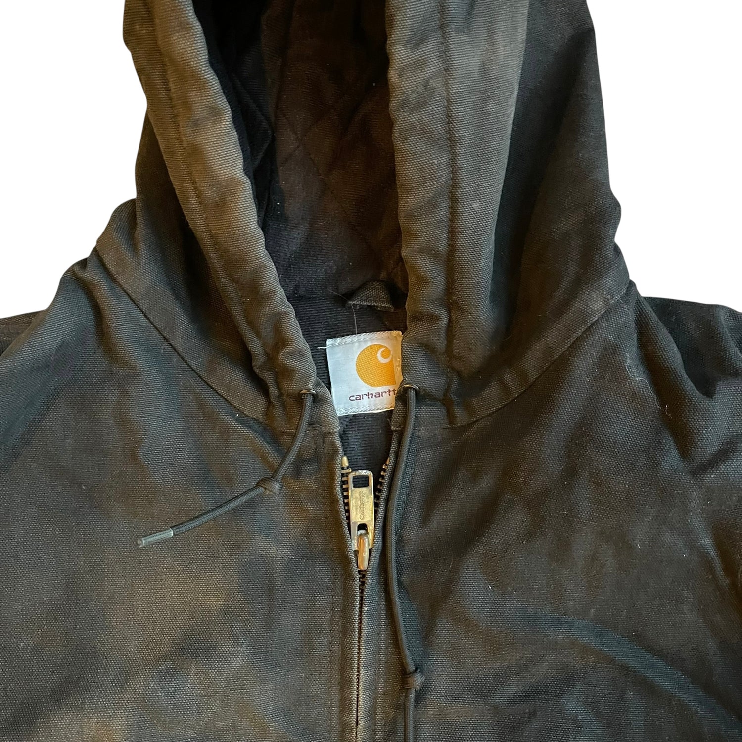 Vintage Distressed Carhartt Black Quilted Hooded Jacket