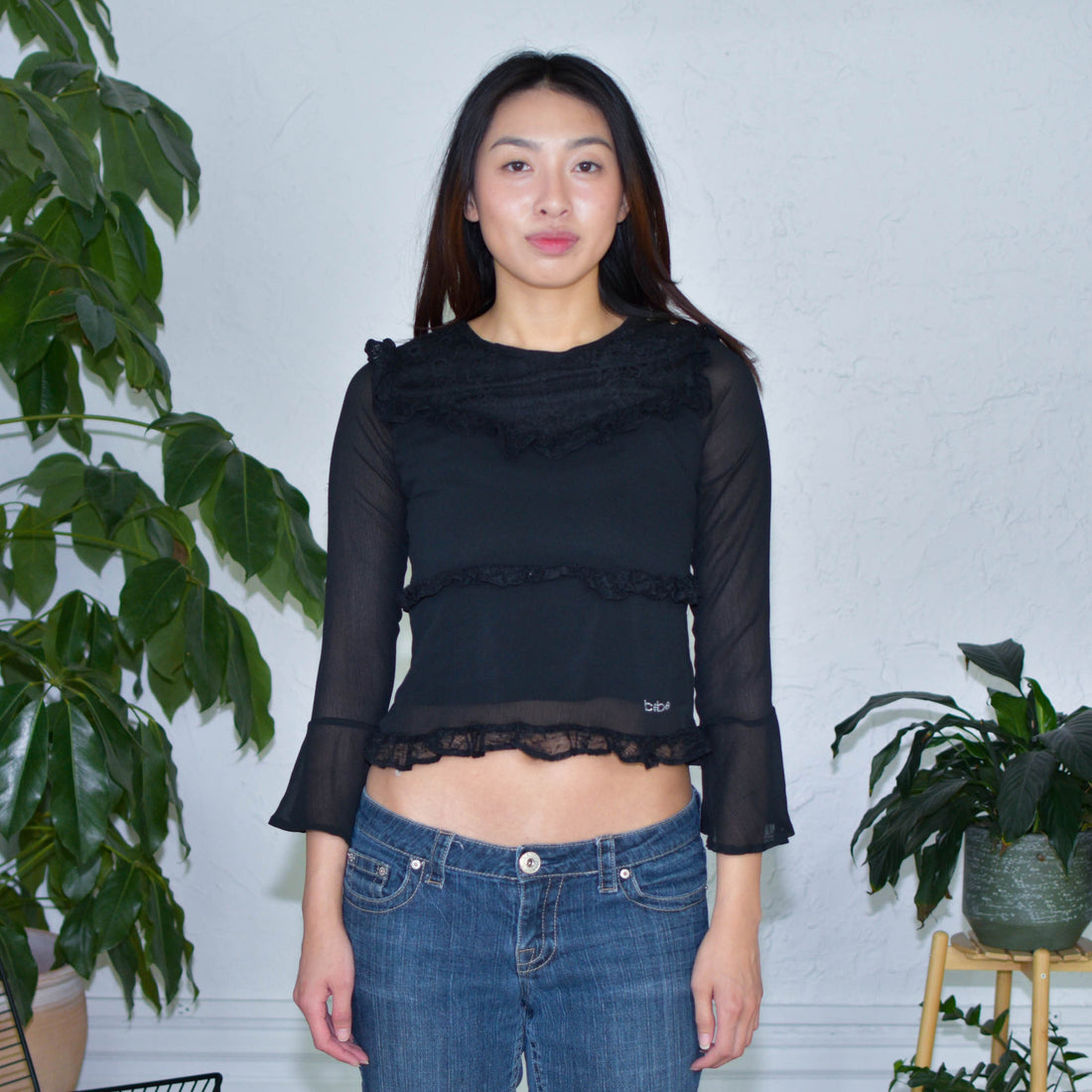 Vintage Y2k Bebe Long Sleeve Lace Top