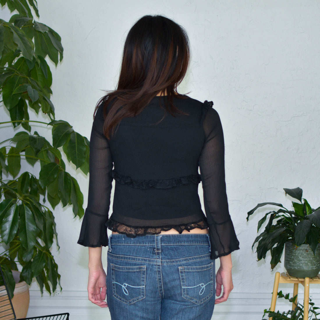Vintage Y2k Bebe Long Sleeve Lace Top