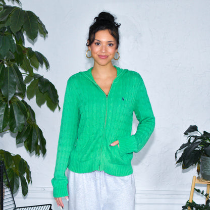 Vintage Green Ralph Lauren Sport Cable Knit Zip-Up Hoodie