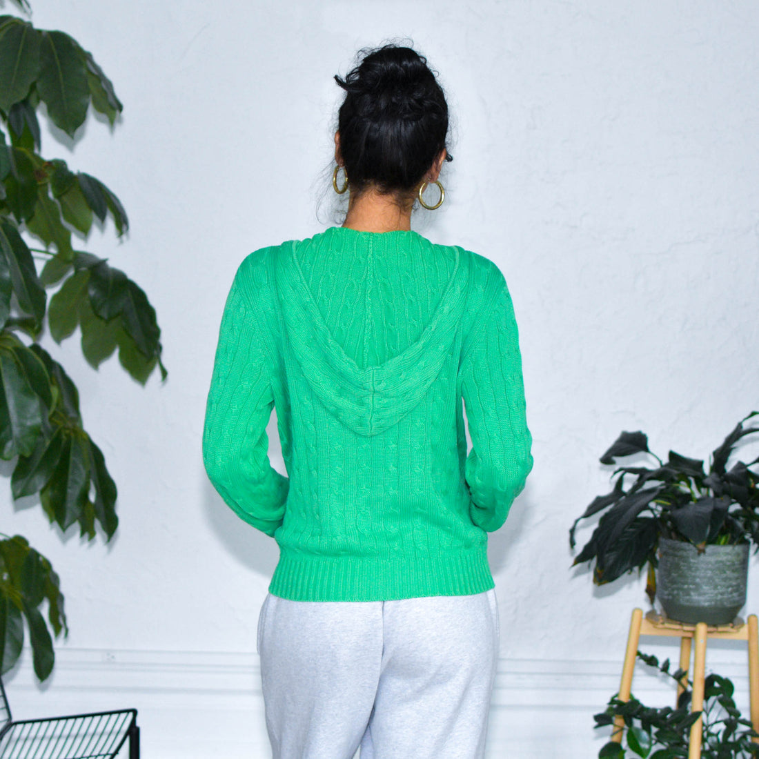 Vintage Green Ralph Lauren Sport Cable Knit Zip-Up Hoodie