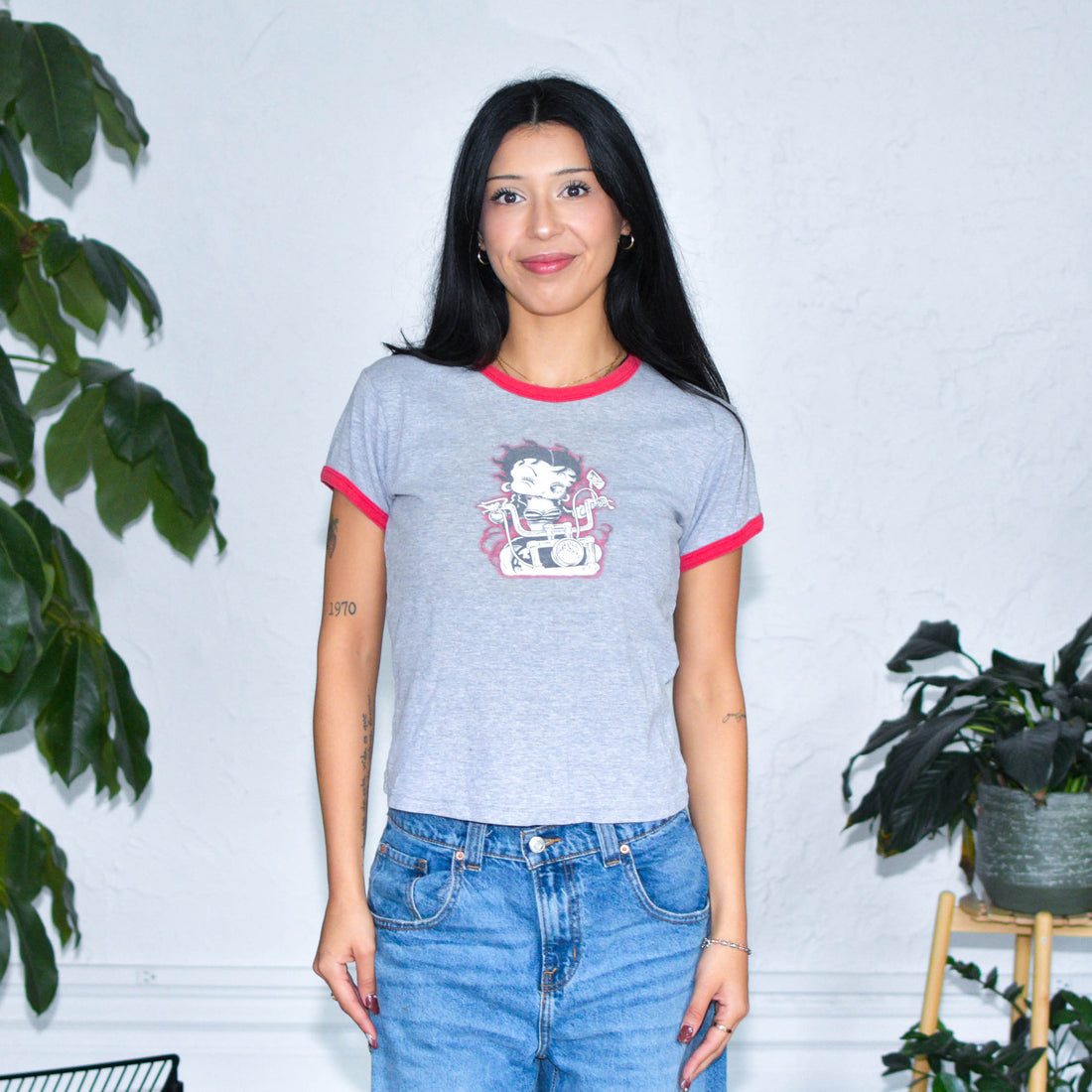 Vintage Y2K Femme Betty Boop Motorcycle Ringer Tee