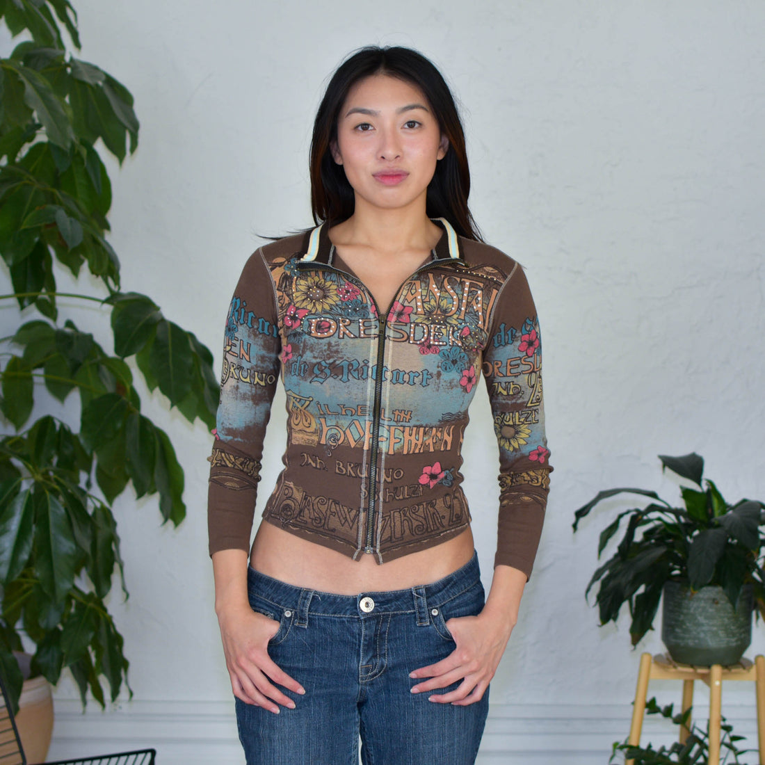 Y2k Skinny Minnie Floral Zip Sweatshirt