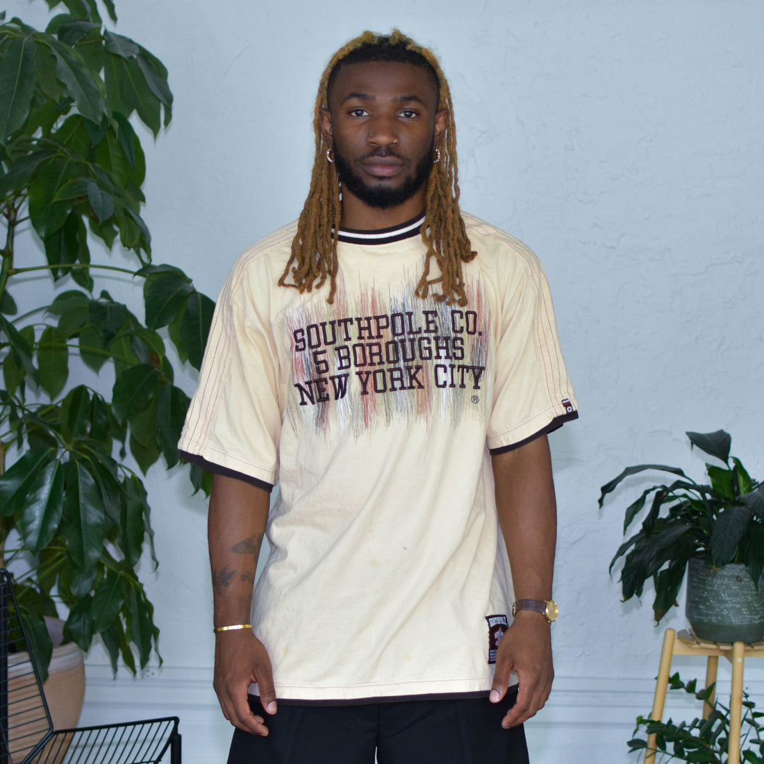 Vintage Southpole Embroidered Beige T-Shirt